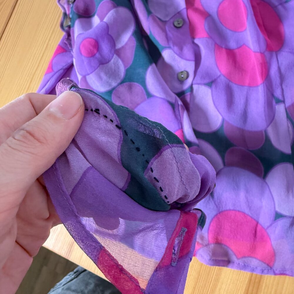 Women's Sheer Geometric Floral Purple Button Down Shop Maximalist Y2K 90s XS - Picture 7 of 10